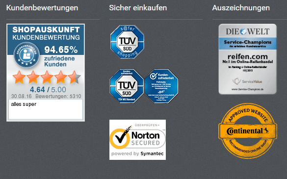 Reifen.com Auszeichnungen