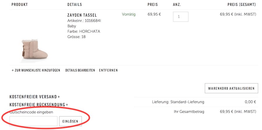 UGG Gutschein einlösen