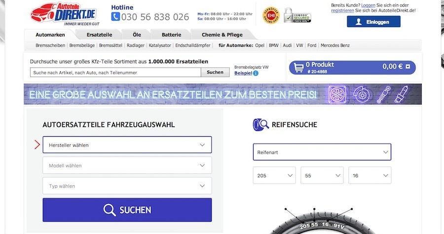 Autoteiledirekt Webseite