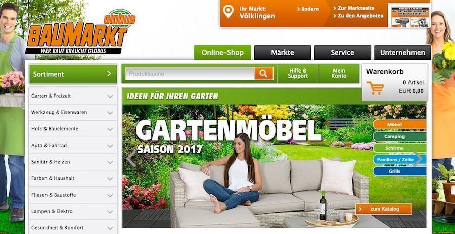 Globus Baumarkt Webseite