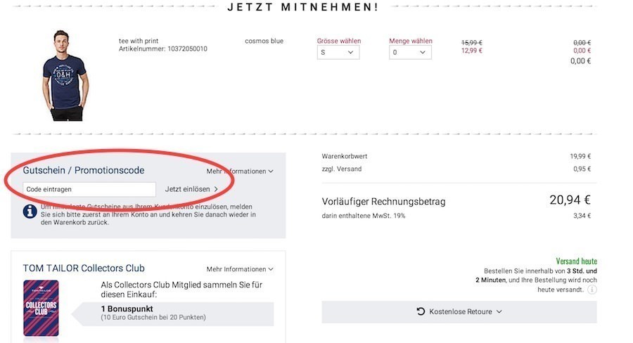 Tom Tailor Gutschein einlösen