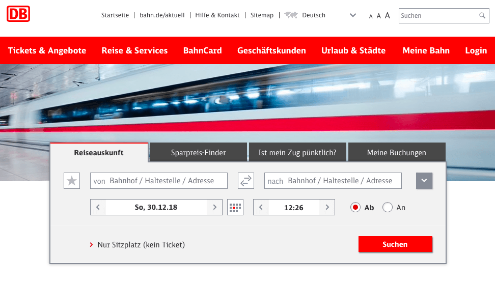 Deutsche Bahn Webseite